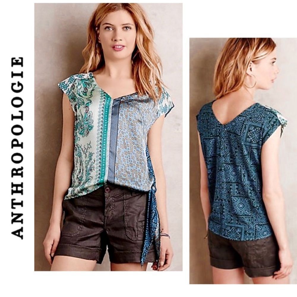 EUC Anthropologie Tiny Kumiko Paisley Print Top